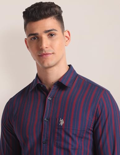 U.S. POLO ASSN. Mens YD Oxford Stripe FS Shirts (USSHTO2145_Red_2XL)