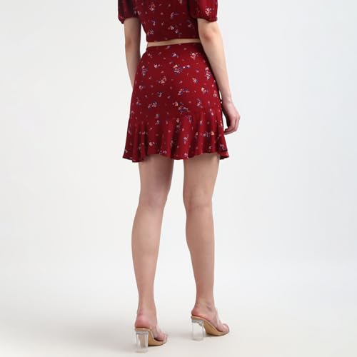 Tommy Hilfiger Red Printed High Rise Skater Mini Skirt