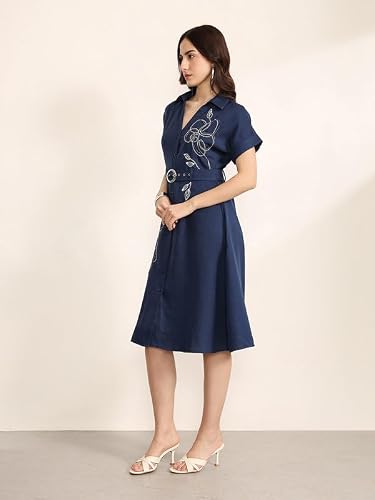 Kazo Concord Midi Dress with Belt (Blue L)