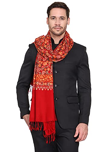 Weavers Villa Men's Floral Embroided Cashmilon Gents Shawls, Stoles, Muffler for Men (Red), 70cm x 200cm