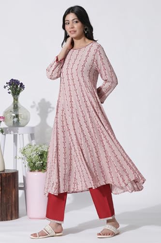 W for Woman White & Red Printed Flared Kurta, Cotton Pants with Dupatta Set_24ONWS10608-123012_XL