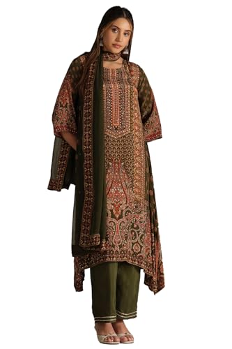 Soch Women's Crepe Salwar Suit Set (EWA5CD22201_Olive