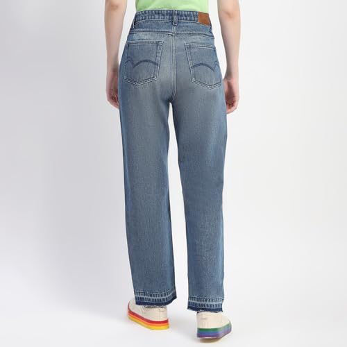 Madame Four Buttoned Stone Wash High Waisted Blue Denim