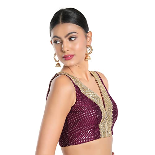 SALWAR STUDIO S Women's Wine Jain Silk Readymade Saree Blouse-SSB4322-WINE