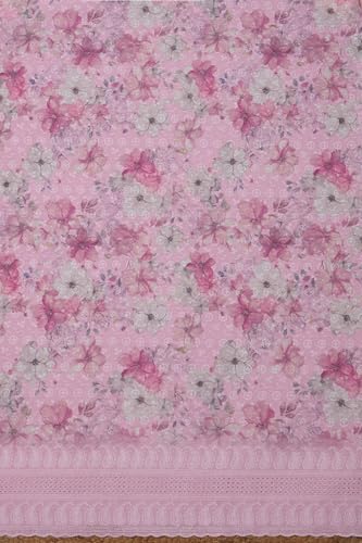 Soch Womens Pink Cotton Floral Print Unstitch Dress Material With Tassels