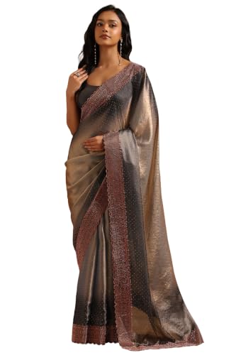 Soch Womens Blue Fendy Organza Ombre Stone Embellished Saree