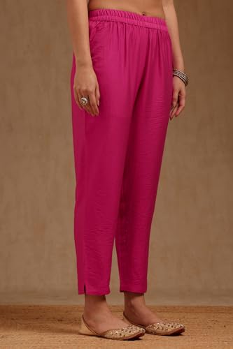 Soch Womens Pink Organza Zari Woven Suit Set With Zardosi