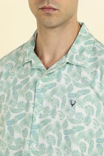 Allen Solly Men Green Print Half Sleeves Casual Shirts