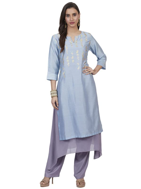 Satya Paul Blue Chanderi Kurta Bottom Set (X-Large-Size)