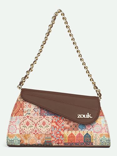 ZOUK Rhea Kapoor Baguette for Women | Shoulder Bag with Golden Chain | Stylish Baguette Purse for Brunch & Casual Outings | Elegant Sling Bag for Women | Kutch Gamthi
