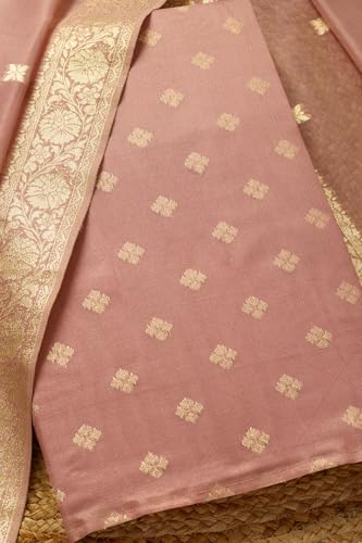 Soch Womens Peach Tissue Shimmer Woven Design Unstitched Dress Material With Sequins