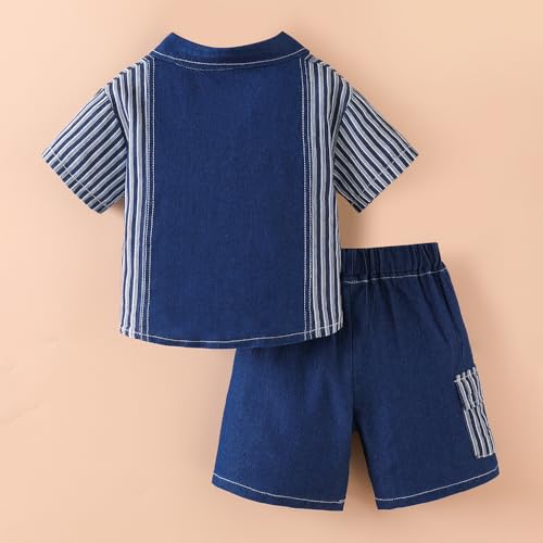 Hopscotch Boys Short Sleeves Blue Stripes Print Short Set For Ages (12-18 Months)