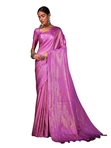 Vardha Women's Kanchipuram Art Silk Saree with Unstitched Blouse Piece - Gold Zari Woven Work Sarees for Wedding (Aashni Silk_517)