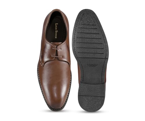 LOUIS STITCH Men’s Russet Tan Formal Lace-Up Derby Shoes | Formal Lace-Up Shoes for Men | Business & Occasion Wear | LSVSPL-2 |UK-10
