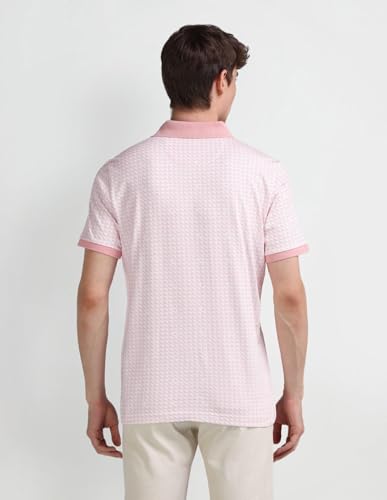 Arrow Sports Men's Pink Geometric Collared Neck Half Sleeve Casual Cotton Slim Fit T-Shirts (ASAITS3293_Pink_3XL)