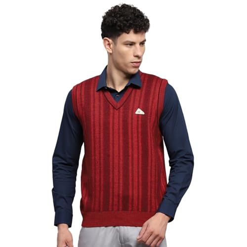 Monte Carlo Mens Self Design Maroon V Neck Sleeveless Sweater (1243212SL-2-38)
