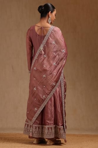 Soch Womens Onion Pink Tissue Embroidered Suit Set With Sequins