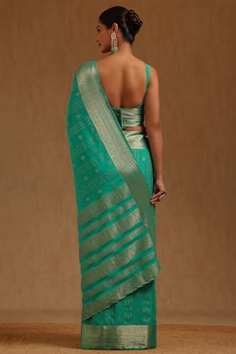 Soch Womens Green Georgette Zari Woven Saree