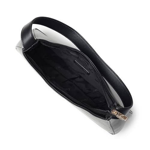 Fastrack Curve Shoulder Bag | Black Pebbled Faux-Leather Women’s Handbag | Gold Hardware Finish with Sturdy Handle, Zipper Closure & Organised Storage