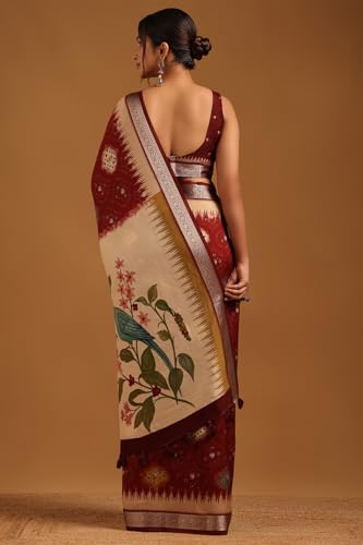 Soch Womens Maroon Poly Viscose Bandhani Saree