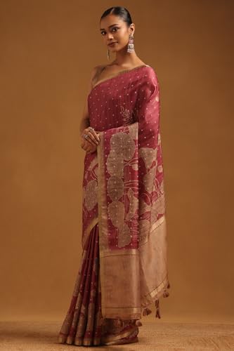Soch Womens Onion Pink Tussar Botanical Saree