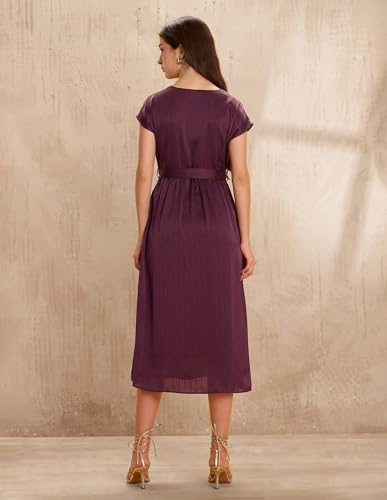 U.S. Polo ASSN. Wrap Midi Dress with Belt (UWAW25DRS221_Purple_XS)