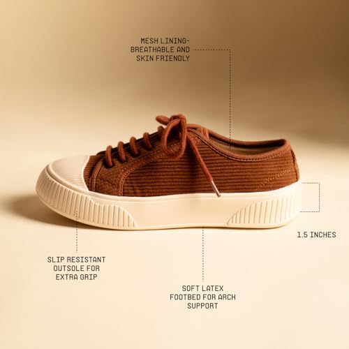 Theater Wicked Brothers Brown Corduroy Lace-Up Sneakers for Women | Casual Shoes with Cushioned Insole for All-Day Comfort