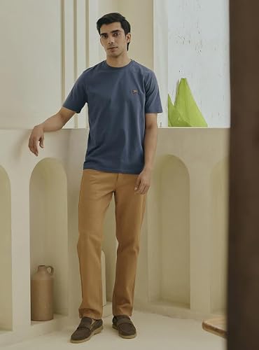 Andamen Men Compact Cotton Crew Neck T-Shirt Blue