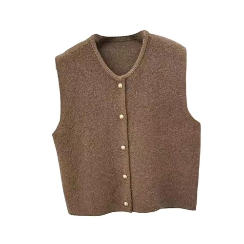ZOOMELLA Women Knit Cardigan Vest Button Waistcoat for Commuting Indoor Office Coffee