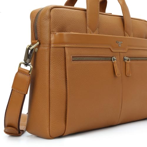 Da Milano Leather Laptop Bag for Men & Women | Laptop Messenger Bag | Ideal for Office Purpose | Fits Upto 15" Laptop - Caramel Brown