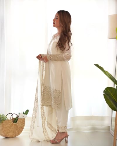 Leeli Peeri Designer Women's Chinon Silk Sequence Embroidery Work Straight Kurta Set With Dupatta