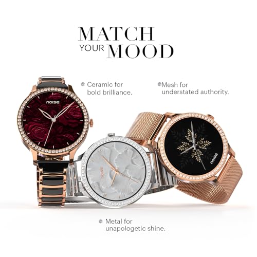 Noise Diva Araya Smartwatch for Women with AMOLED Display (850 Nits), 60 Precision-Set Crystals, Cycle Tracking, Skin Temperature, SOS with Live Location, 100+ Watch Faces - Rose Gold Ceramic