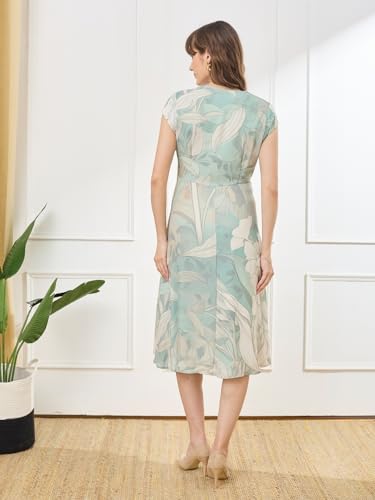 Latin Quarters Women's Green Cap Sleeves V-Neck Casual Printed Dress_XL