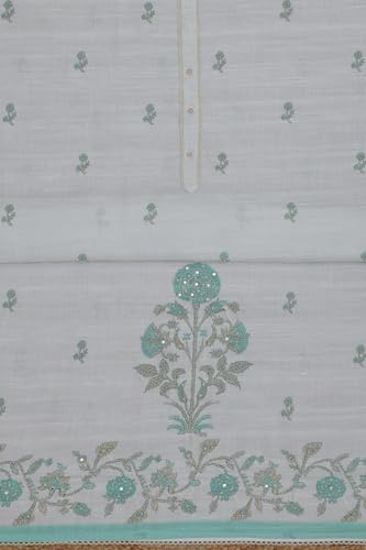 Soch Womens Off White Linen Blend Floral Print Unstitched Dress Material With Cutdana