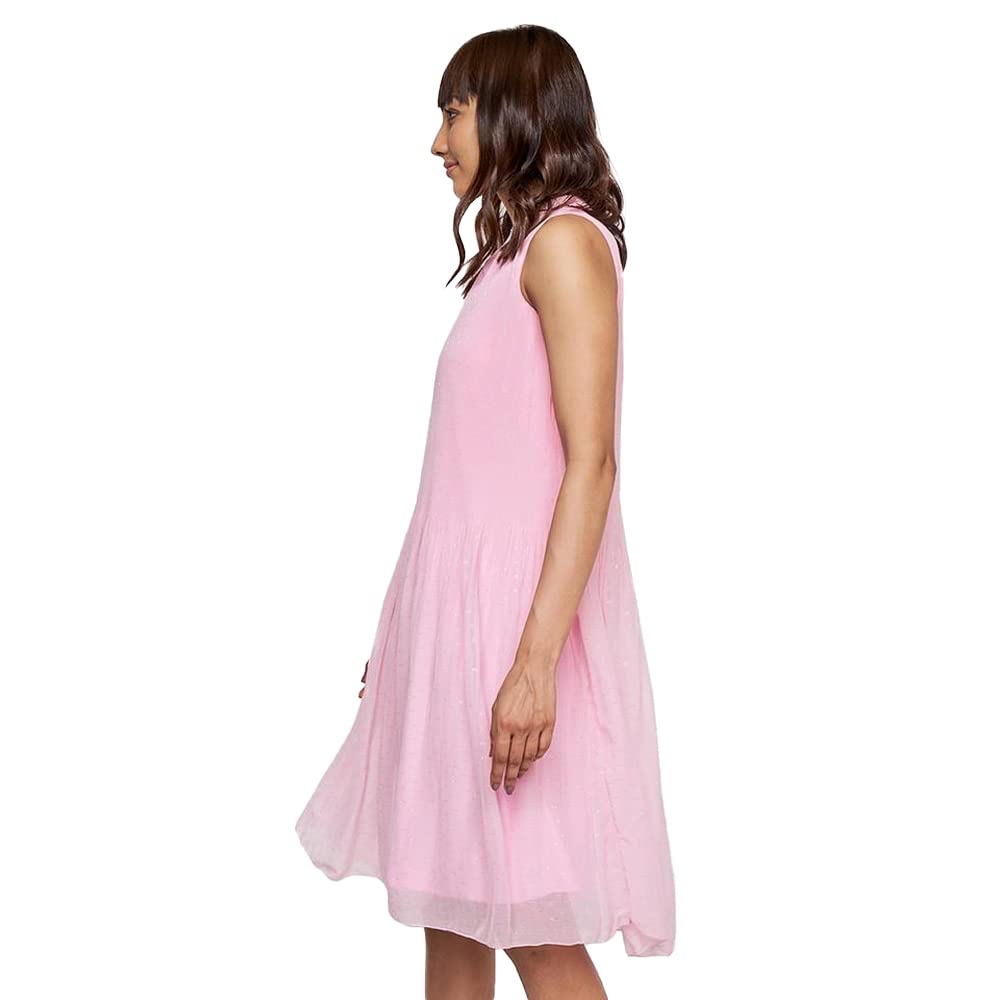 AND Women's Polyester Trapese Calf Length Dress (FW22AJ043DRPL_Pink_S)