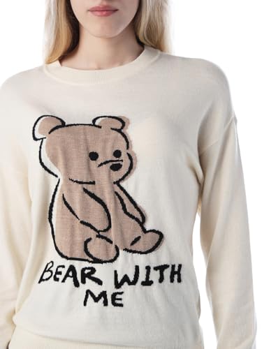 ONLY Women's Typography Regular Fit White Sweater