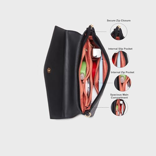 Caprese Ava Clutch, Large | Versatile Clutch for Women with Adjustable & Detachable Straps & Secure Zip Closure | Stylish Shoulder Bag | Perfect for Parties, Weddings & Special Occasions (Gold)