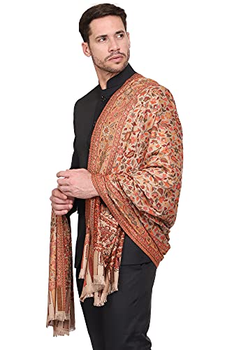 Weavers Villa Men's Kalamkari Design Woven Acro Wool Blend Gents Shawls, Muffler, Stoles for Men (Beige), 100cm x 200cm
