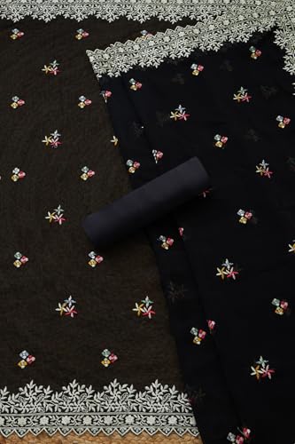 Soch Womens Black Organza Embroidered Unstitch Dress Material With Thread Work