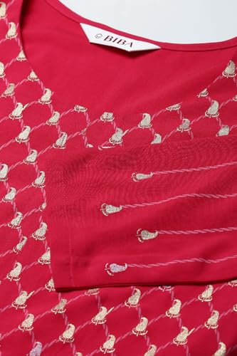 BIBA Women Fuchsia Rayon Straight Kurta Pants Set_46
