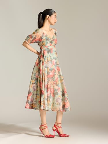 Label RITU KUMAR Mint Rosie-Pixie Short Sleeves Floral Long Dress