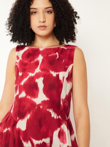 Max Women Printed A-line Midi Dress (White_M)