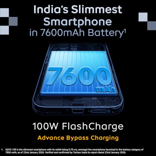iQOO 15R (Triumph Silver, 8GB RAM, 256GB Storage) | Snapdragon® 8 Gen 5 Processor | India’s Slimmest Smartphone in 7600mAh Battery* | Segment's Most Stable 144FPS Gaming*