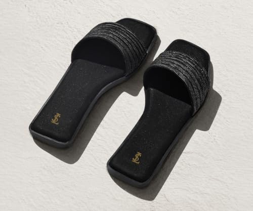 LOUIS STITCH Women’s Stardust Black Elegant Flat Sandals with Rhinestone Studded Straps | The Embellished Series | Luxury Comfort Slip-On Flats for Women | Perfect for Travel, Casual & Daily Wear | LSLD-FL05-JB | UK-3