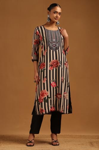 Soch Womens Black Muslin Floral Hand Embroidered Salwar Suit With Sequins