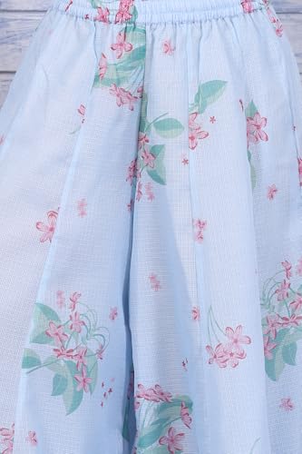 W for Woman Blue Floral Printed Thread Embroidered Kota Flared Kurta, Flared Pant and Dupatta Set (Size: M)-WS12677-125426