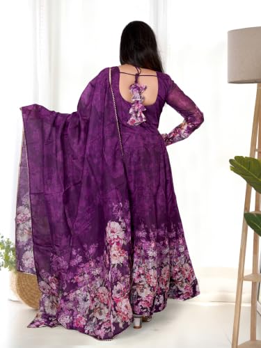 Leeli Peeri Designer Women's Organza Silk Floral Print Anarkali Kurta Set With Dupatta