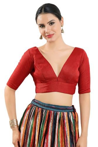 SALWAR STUDIO-RED Silk Solid Readymade Blouse S-VF-0138-RED