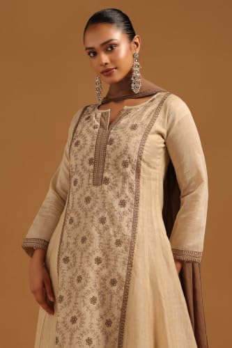 Soch Womens Beige Mul Chanderi Botanical Embroidered Salwar Suit