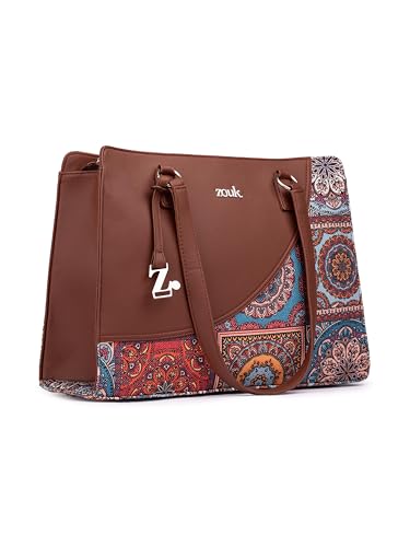ZOUK Women's Multicolor Mandala Print Office Essential Bag | Jute | Vegan Leather Handcrafted Tote Bag With Double Handle Shoulder Strap| Multicolor